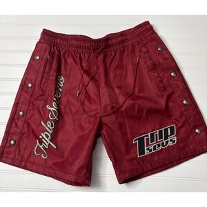 TRIPLE SEVENS Red Nylon Button Up Side Snap Street Dreams Shorts Mens Size Large